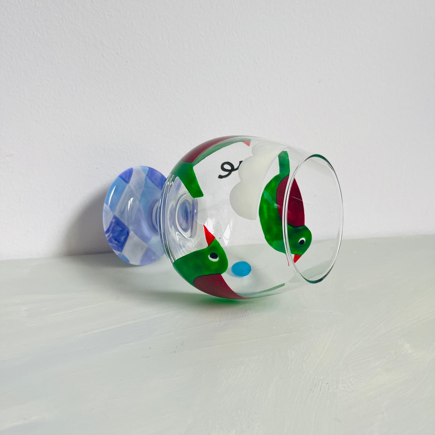 1 / Brandy Glass / Green Bird Trio (Check pattern)
