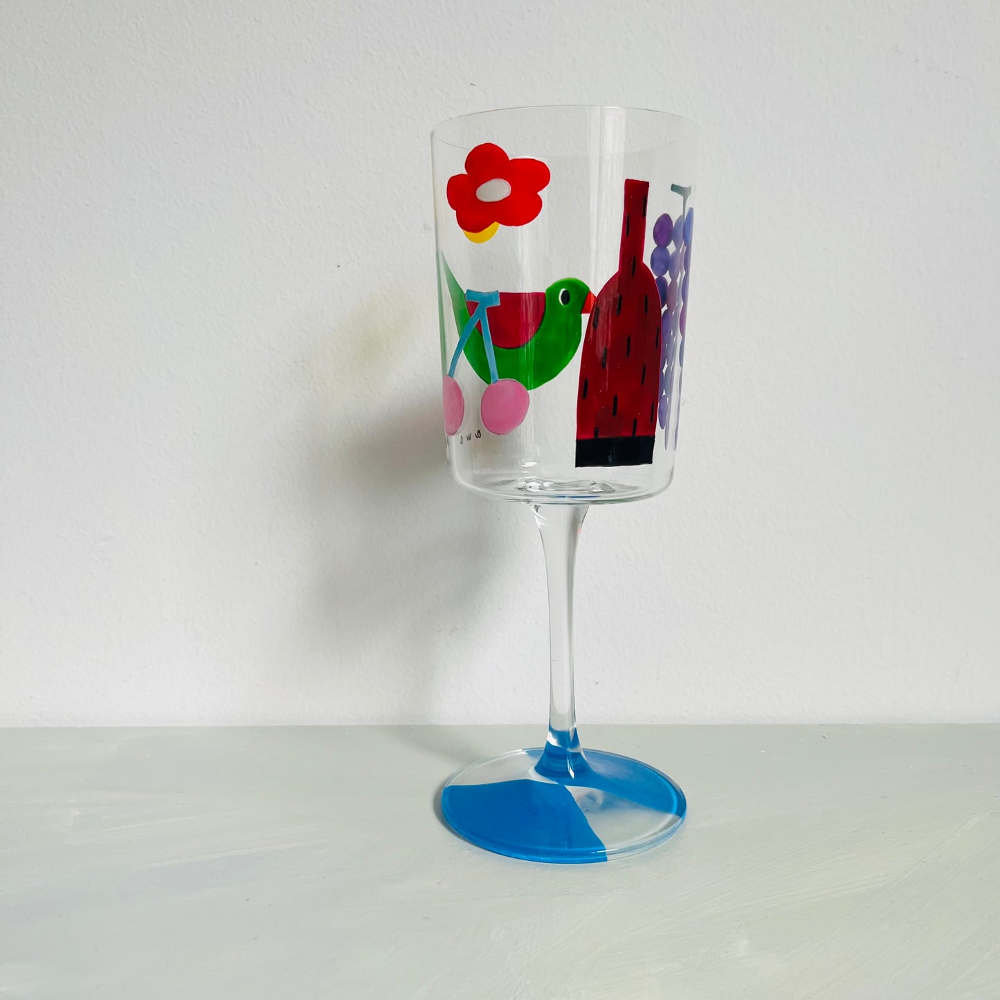 1 / Delicate Wine Glass / Green Bird with Vase B