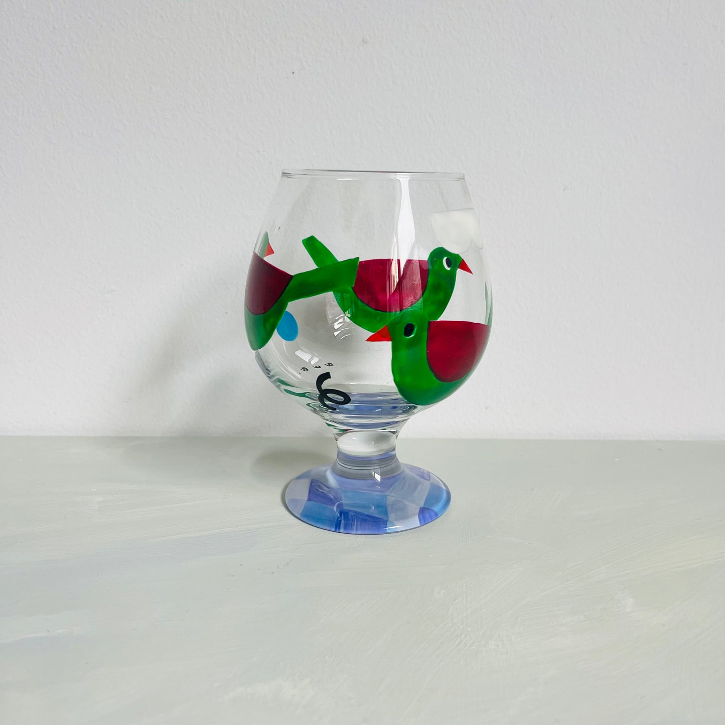 1 / Brandy Glass / Green Bird Trio (Check pattern)