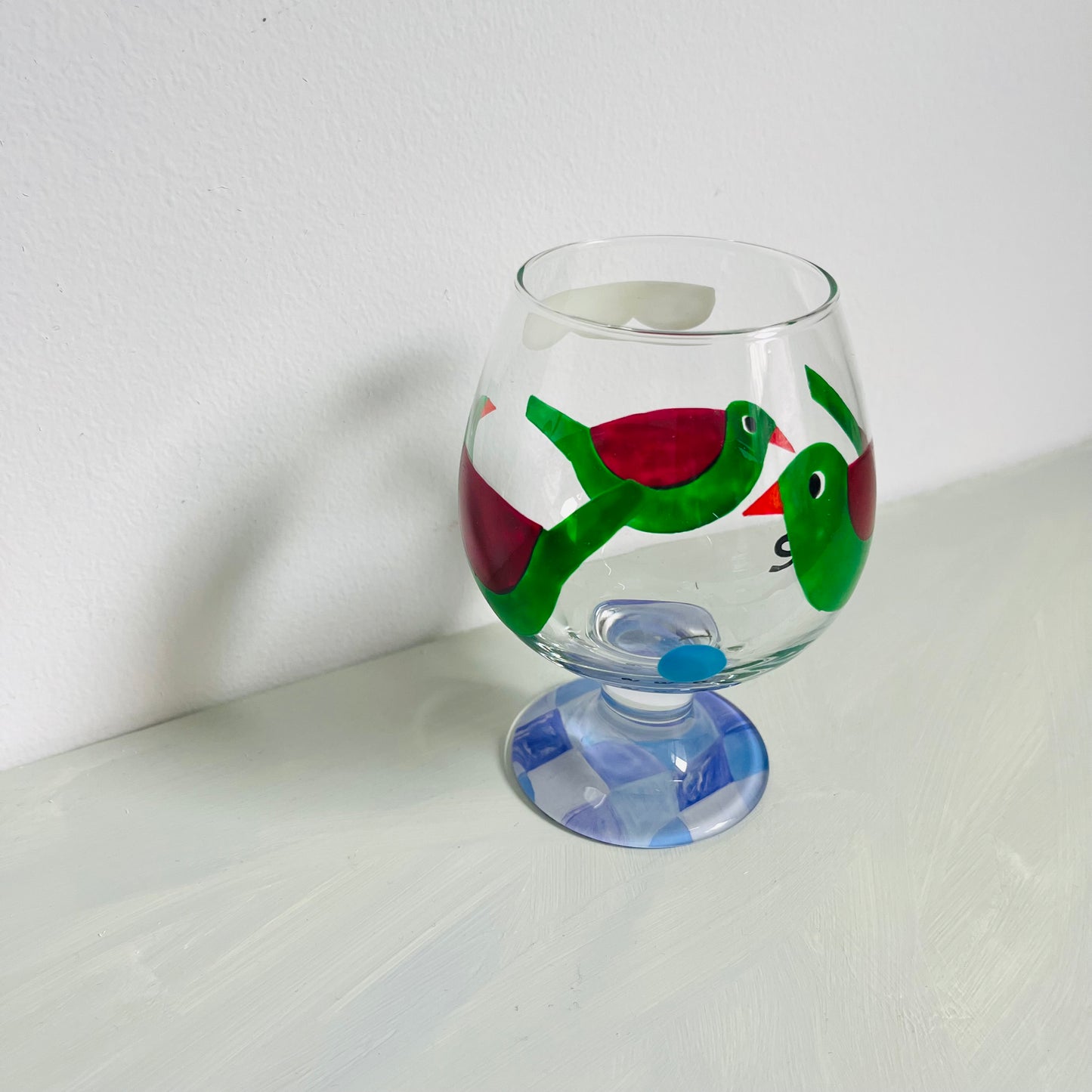 1 / Brandy Glass / Green Bird Trio (Check pattern)
