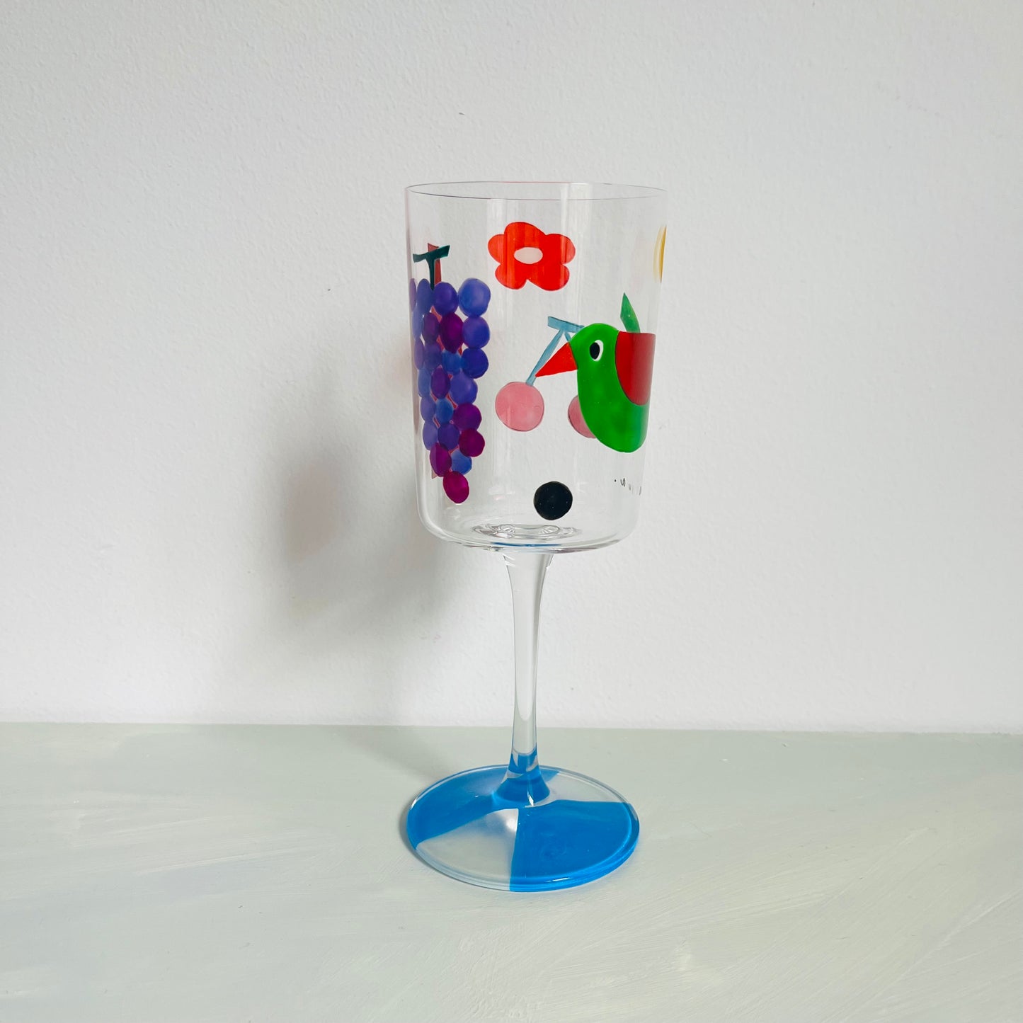 1 /  Delicate Wine Glass /  Green Bird with Vase A